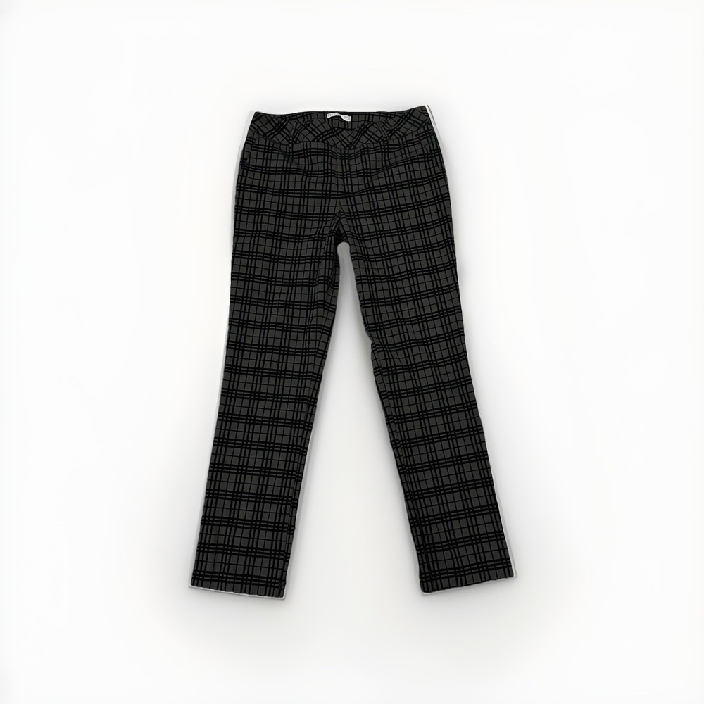 I Love Tyler Madison Plaid Flocked Velvet Pull On Pants Black Grey Women Large